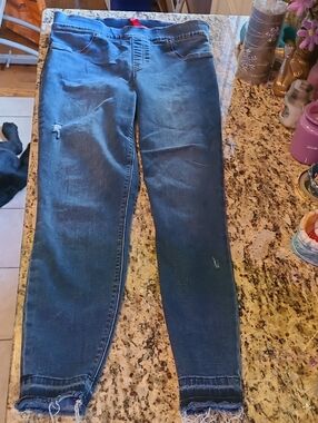 SPANX Dark Blue Ankle Frayed Hem Skinny Jeans